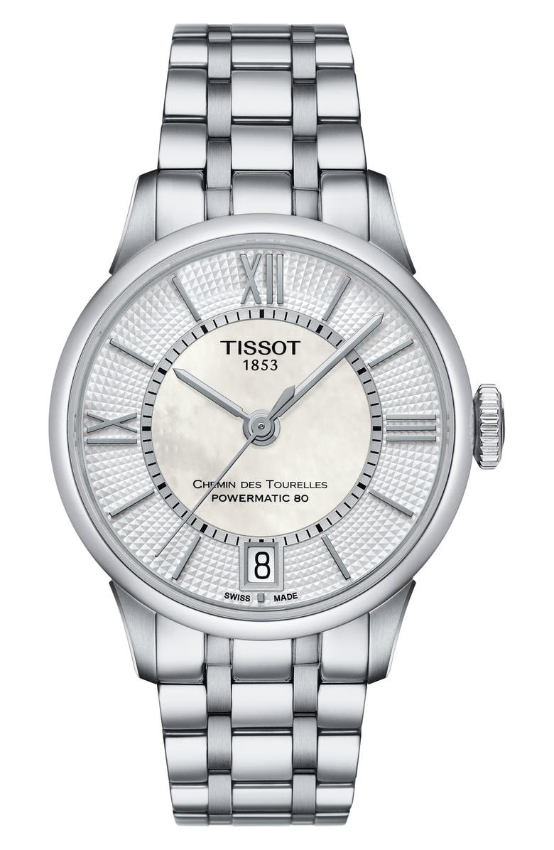 Tissot Chemin Des Tourelles Automatic Bracelet Watch, 32mm, Main, color, White Mother Of Pearl