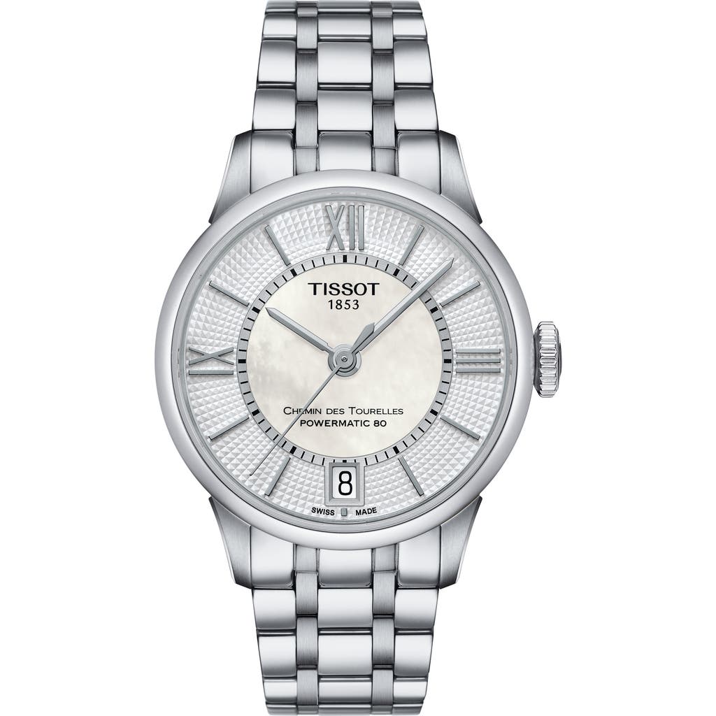 Tissot Chemin Des Tourelles Automatic Bracelet Watch, 32mm In White Mother Of Pearl