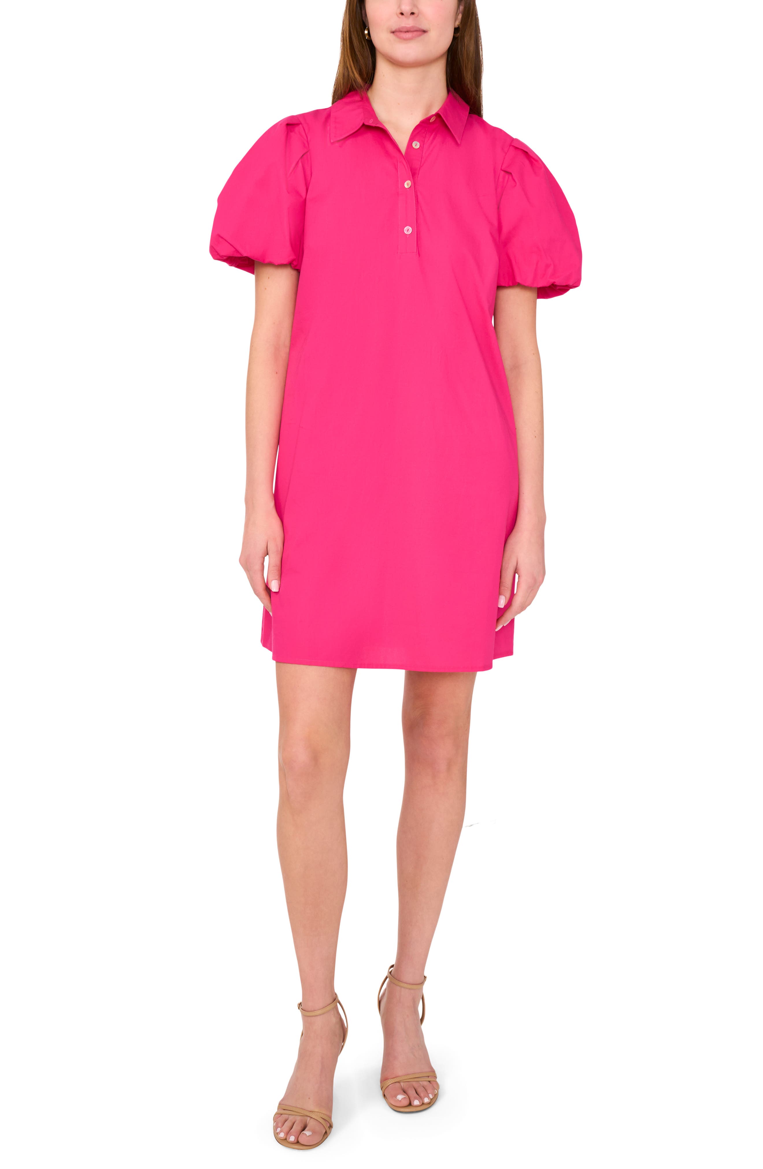 Halogen® Puff Sleeve A-Line Shirtdress