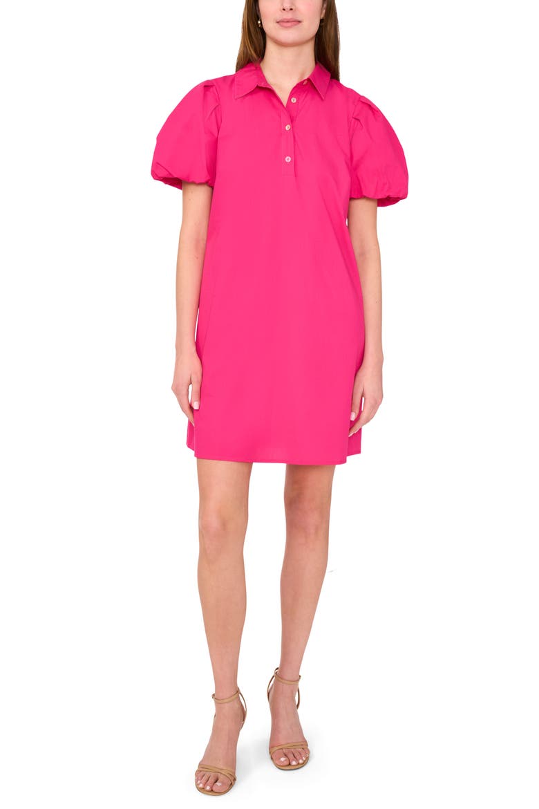 Puff Sleeve A-Line Shirtdress, Main, color, FIERCELY FUSCHIA