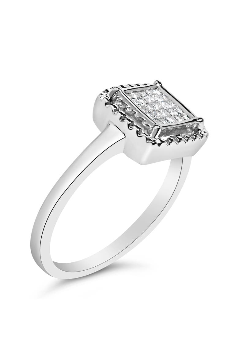 Silver 1/5 Cttw Invisible Set Princess Cut Diamond Promise Ring with Beaded Halo, Alternate, color, White
