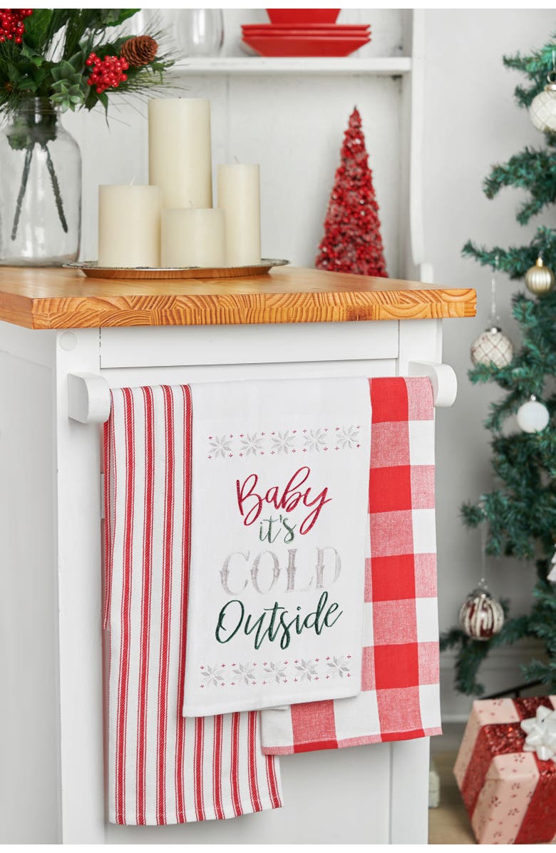 C&F Home "Baby It's Cold Outside" Embroidered 100% Cotton Flour Sack Christmas Dishtowel, Alternate, color, White