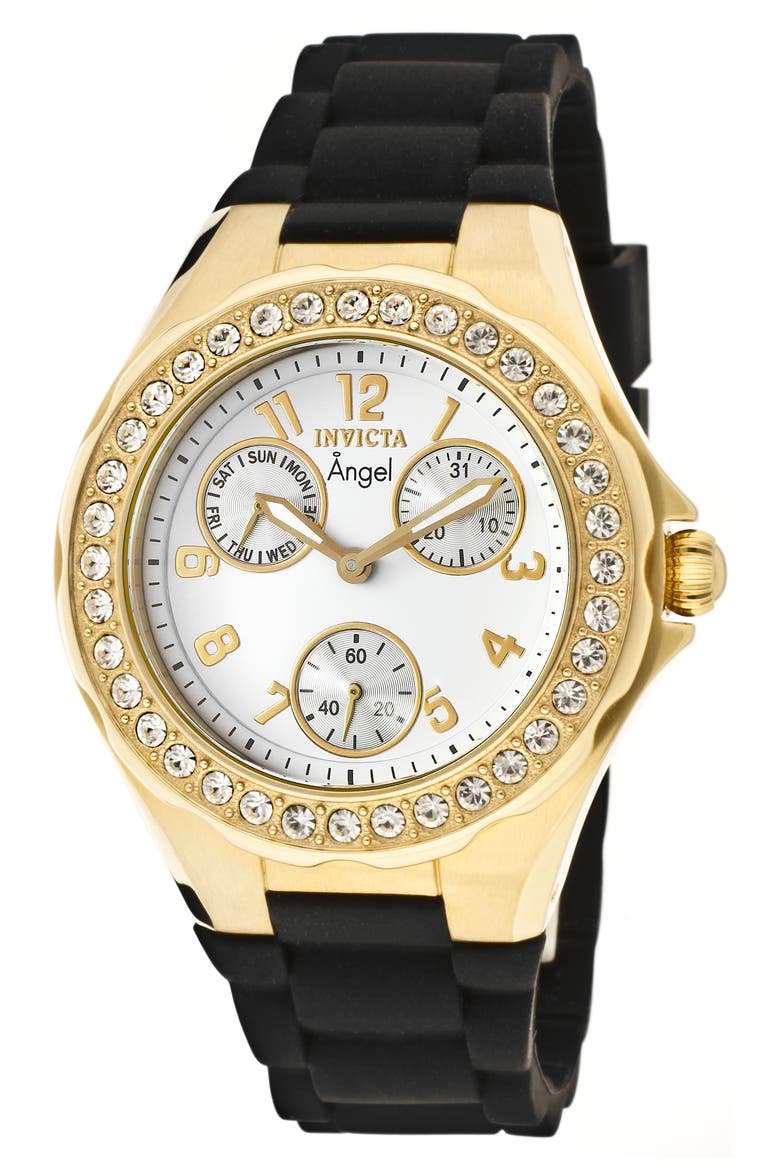 Angel Multi-Function Silicone Strap Watch, 38mm, Main, color, GOLD WHITE