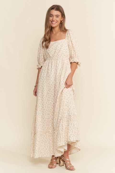 Floral Print Square Neckline Maxi Dress