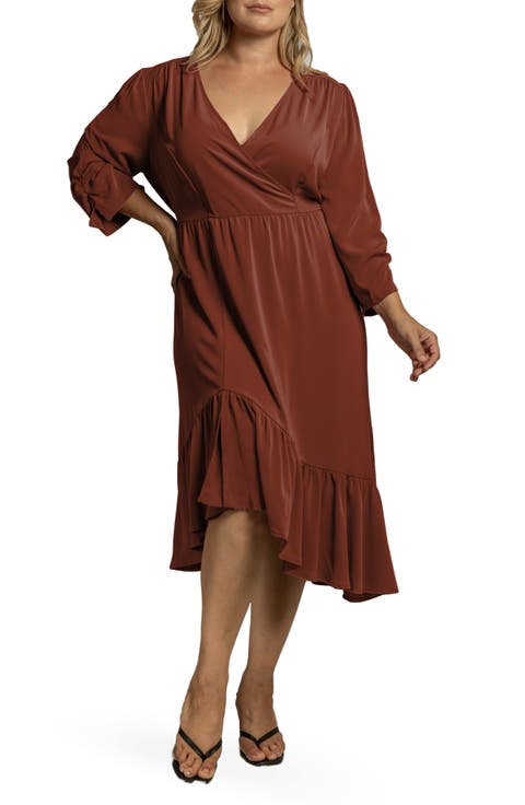 Kelsie Ruffle Hem Wrap Dress (Plus Size)