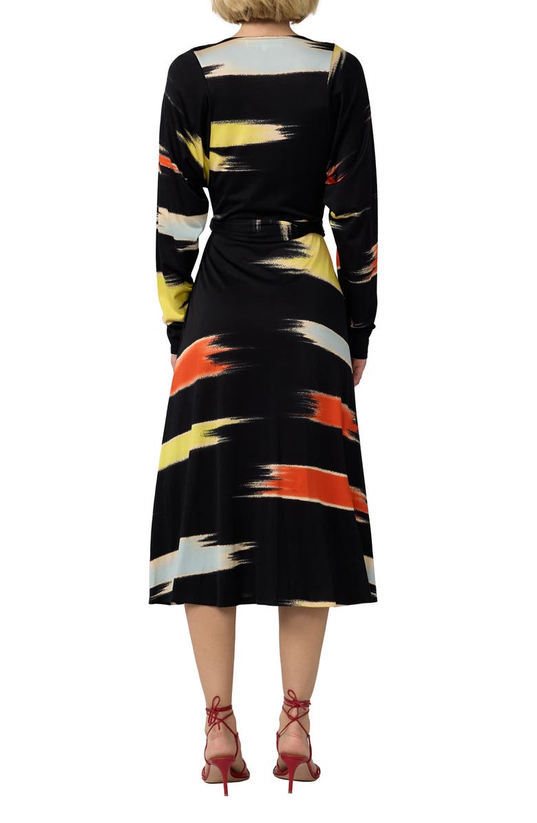 Diane von Furstenberg Amara Print Long Sleeve Wrap Midi Dress, Alternate, color, Cloud Haze Black