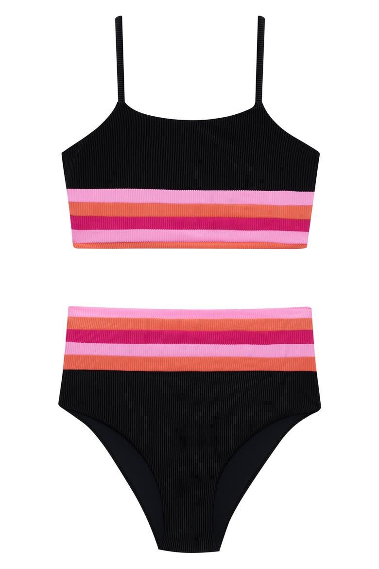 Kids' Little Mae & Millie Rib Two-Piece Swimsuit, Alternate, color, RUBY COLORBLOCK