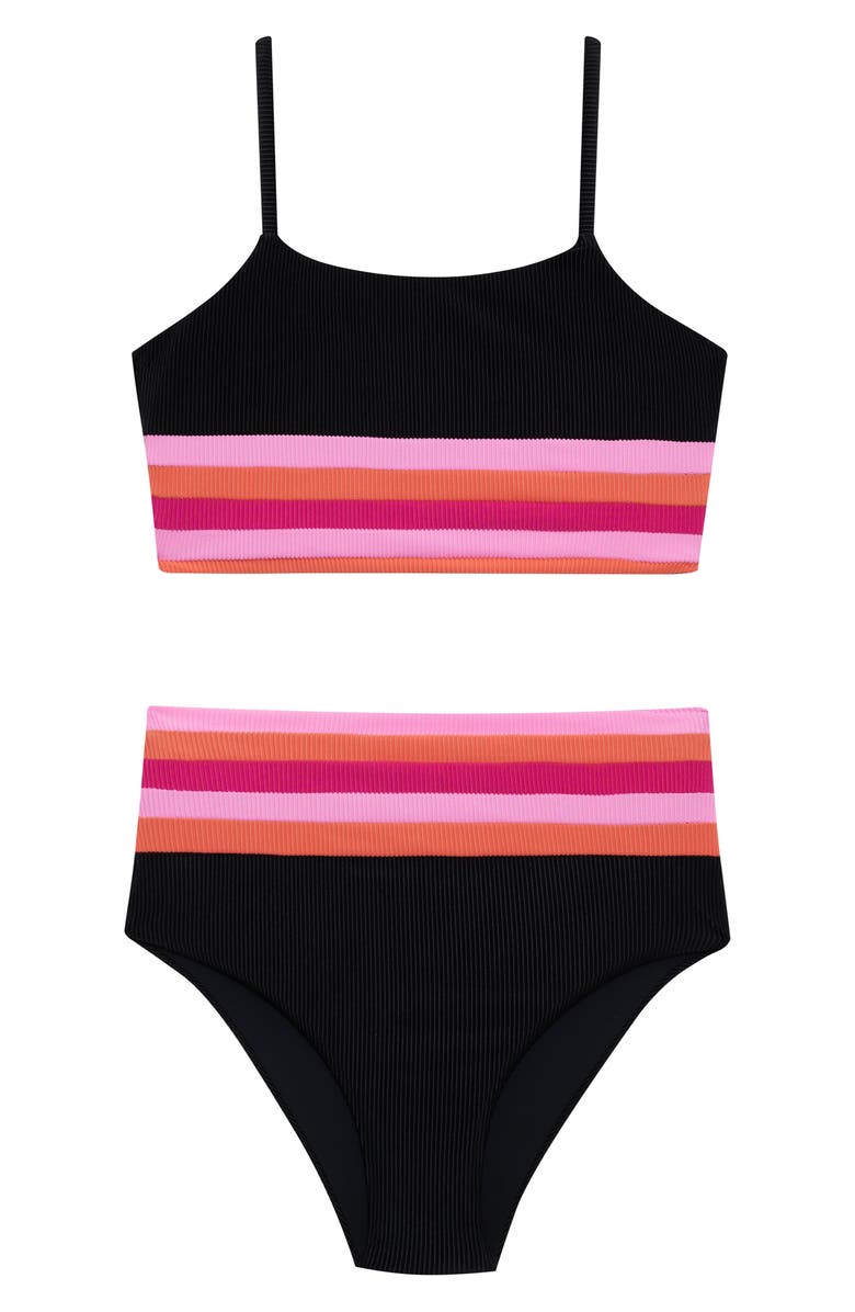 Beach Riot Kids' Little Mae & Millie Rib Two-Piece Swimsuit, Main, color, Ruby Colorblock