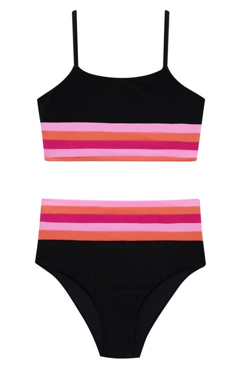 Kids' Little Mae & Millie Rib Two-Piece Swimsuit (Big Kid)