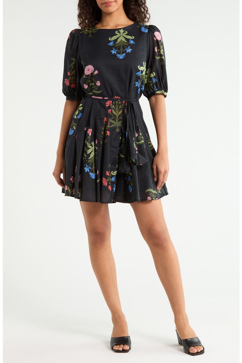 Deliah Floral Print Godet Minidress, Main, color, BLACK-FLORAL