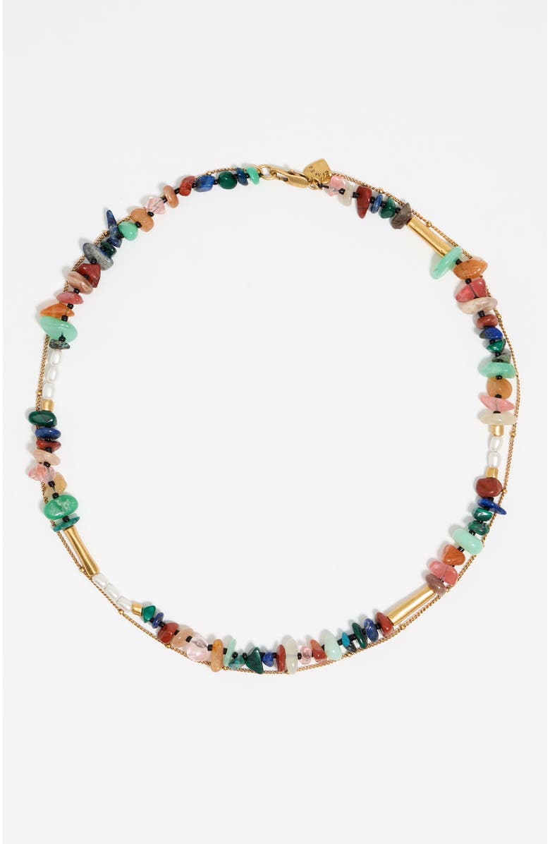 Bimba y Lola Double-Layer Chain Multicolor Stones Necklace, Main, color, Blue