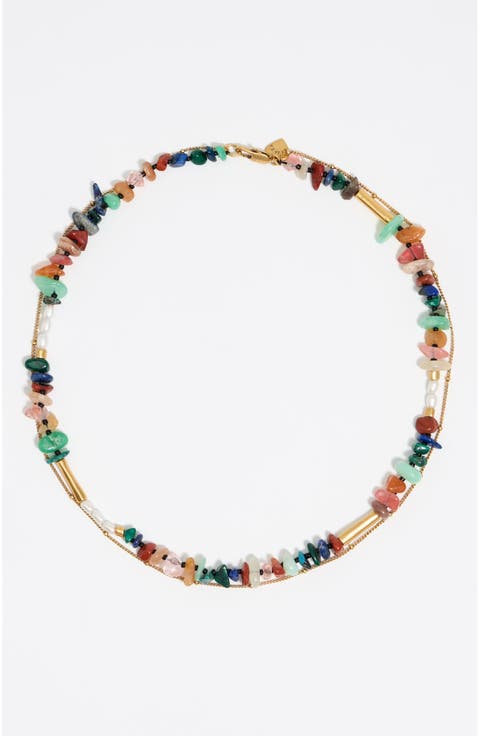 Double-Layer Chain Multicolor Stones Necklace