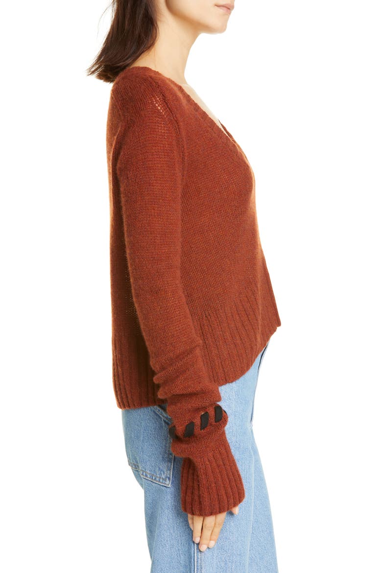 Oliver Whipstitch Cuff Cashmere Sweater, Alternate, color, MAHOGANY/ BLACK