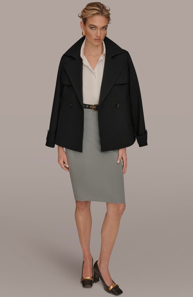 Donna Karan New York Double Breasted Crepe Coat, Alternate, color, Black