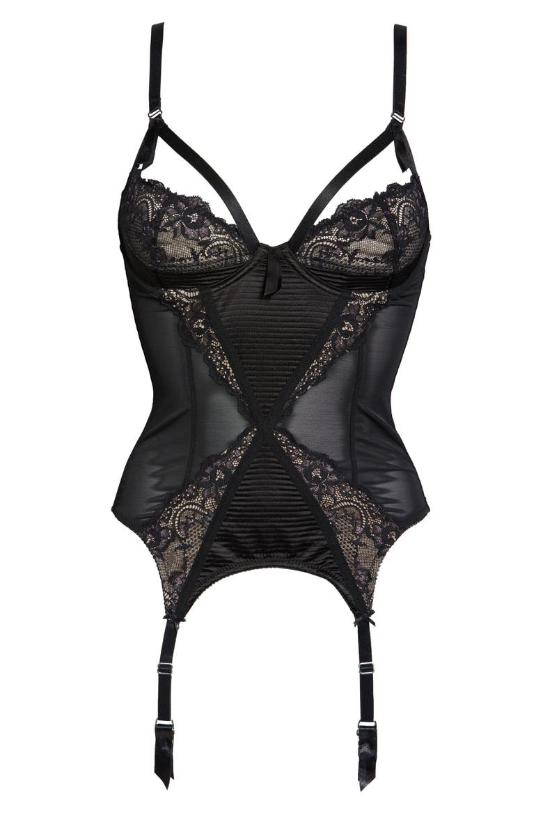 Madame X Underwire Bustier with Garter Straps, Alternate, color, BLACK