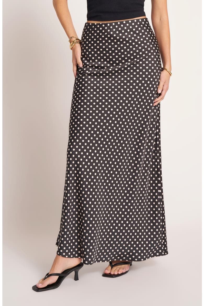 Polka Dot Bias Cut Maxi Skirt, Alternate, color, BLACK/ IVORY