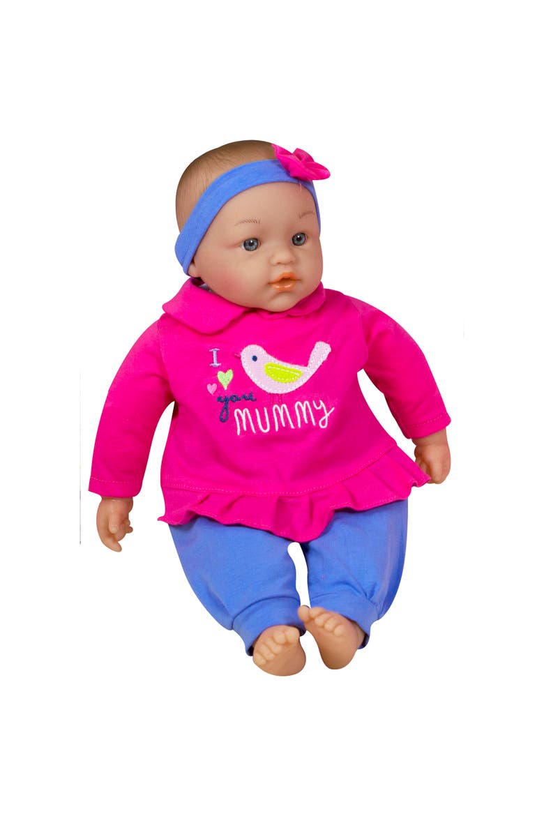 15 Inch Talking Baby Doll Lucy Set, Pink & Blue I Love You Mummy Shirt, Alternate, color, Multicolored