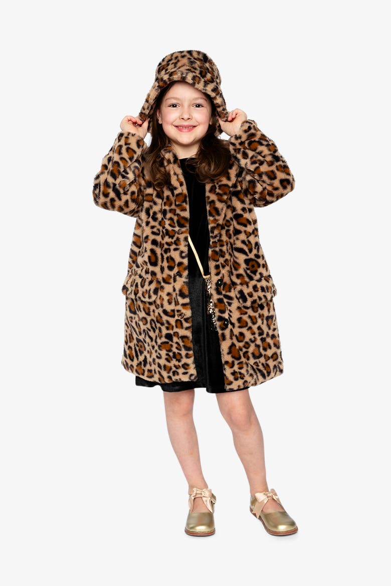 Leopard Faux Fur Button Front Side Pocket Long Coat, Main, color, Brown with Leopard Print