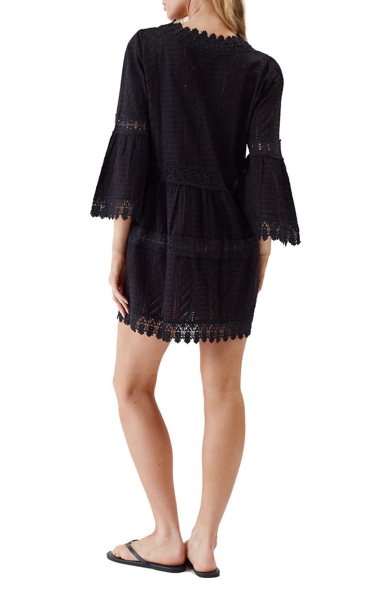 Melissa Odabash Victoria Lace Trim Cotton Cover-Up Tunic, Alternate, color, Black