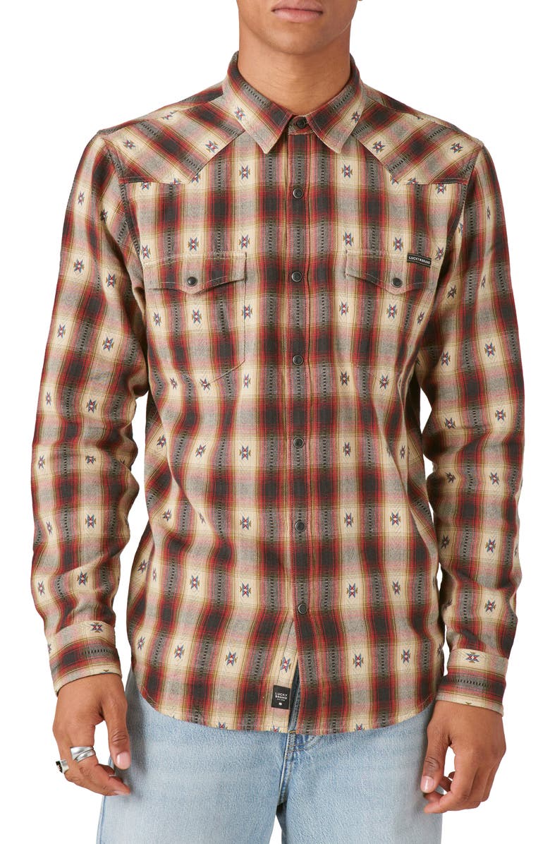 Lucky Brand Plaid Dobby Western Snap-Up Shirt, Main, color, 