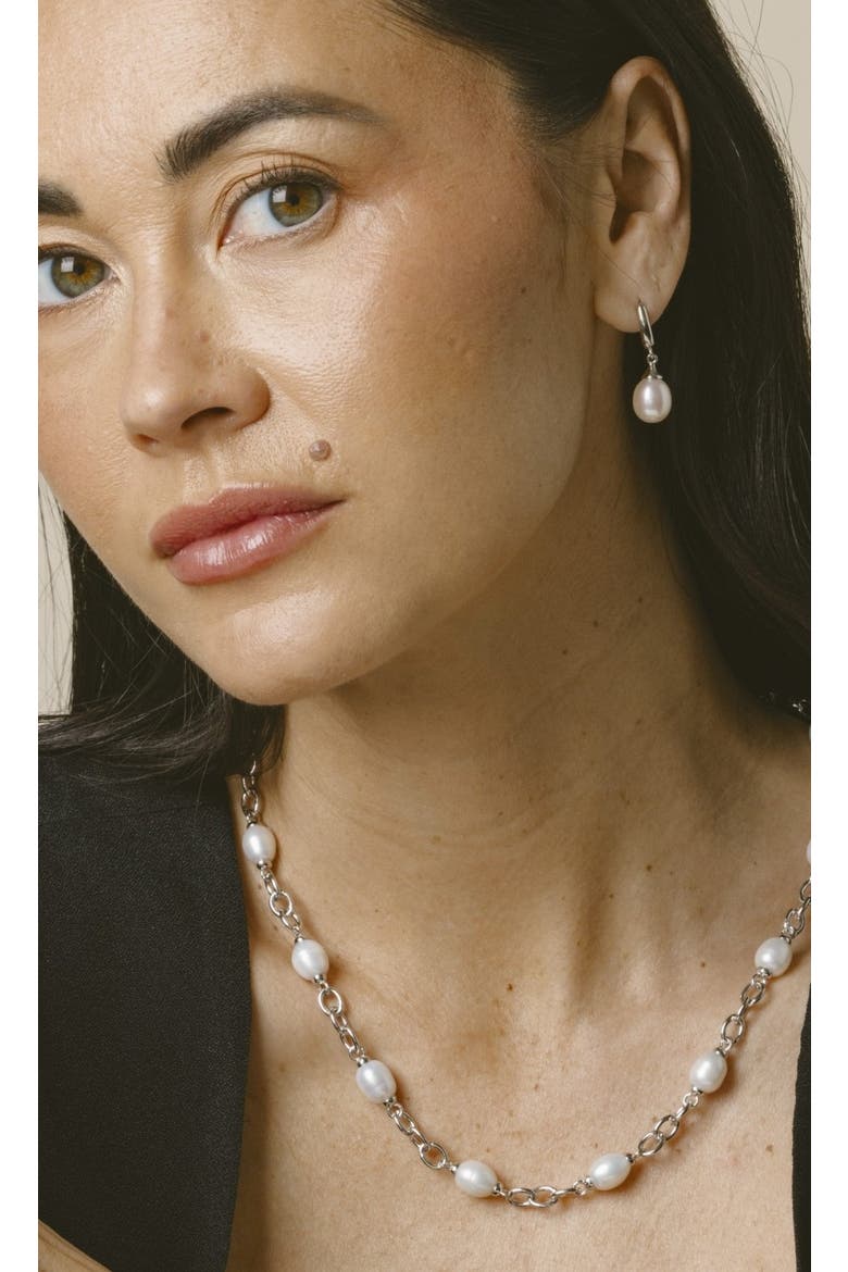 White Freshwater Teardrop Pearl Leverback Earrings, Alternate, color, Sterling Silver