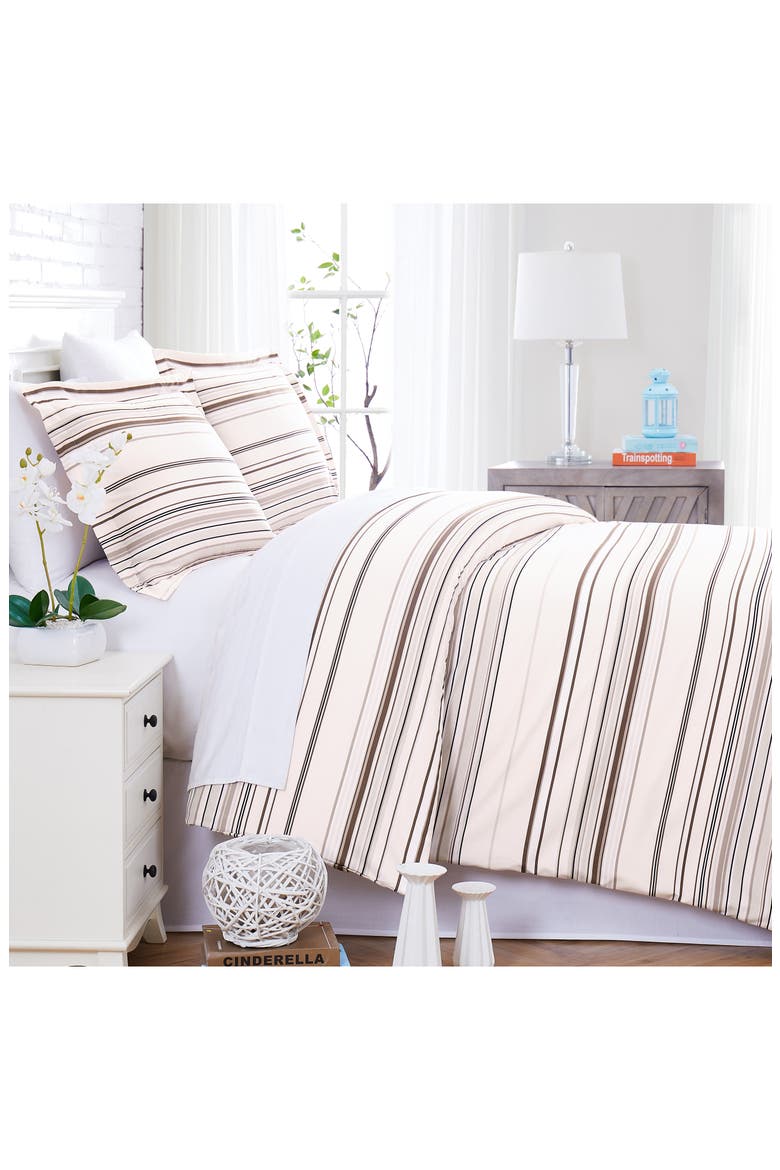 Full/Queen Luxury Collection Premium Oversized Duvet Cover Set - Blue, Main, color, COASTAL STRIPES TAUPE