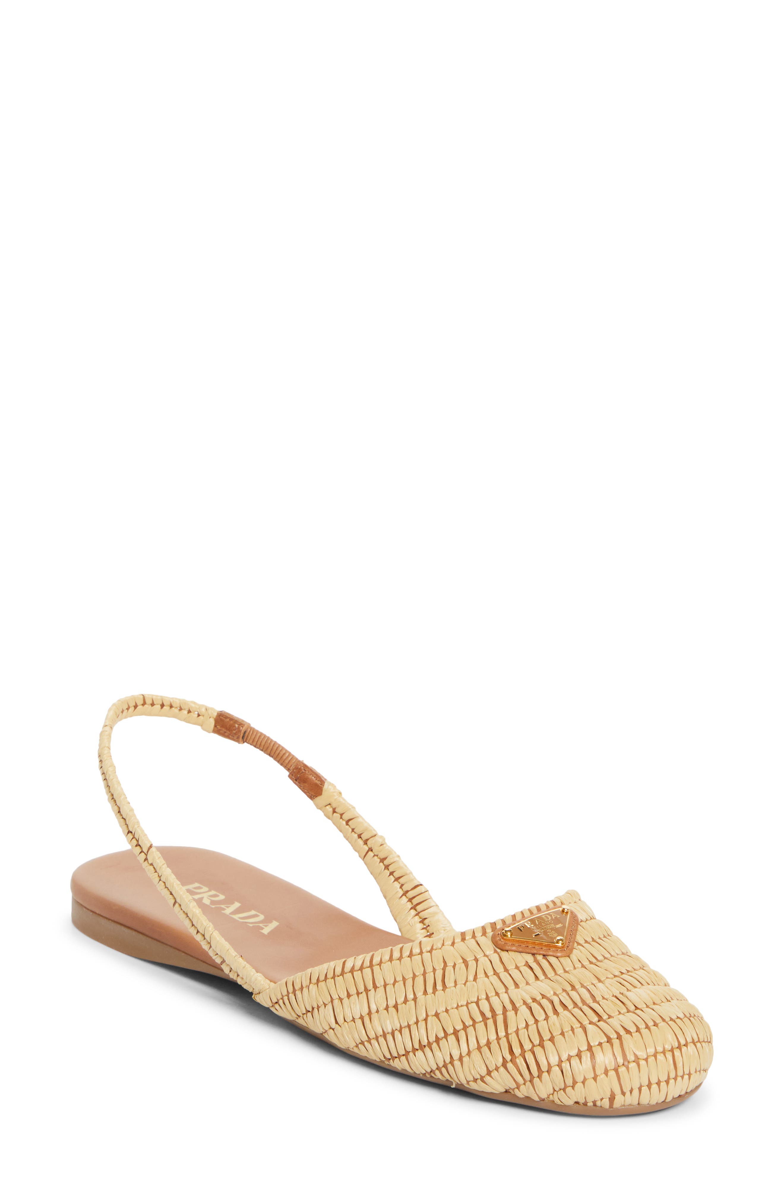Prada Raffia Slingback Flat, Main, color, 