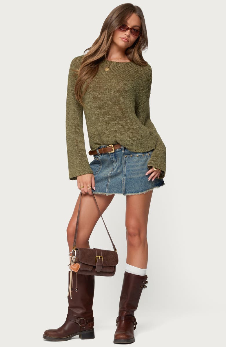 EDIKTED Keiko Studded Low Rise Denim Miniskirt, Alternate, color, Blue