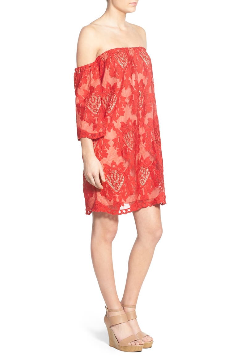 Lace Off the Shoulder Dress, Alternate, color, RED