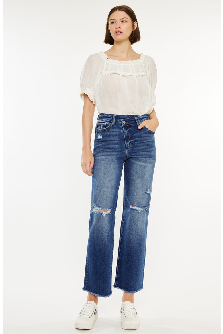 Mollie High Rise 90's Criss Cross Jeans, Alternate, color, Dark Wash
