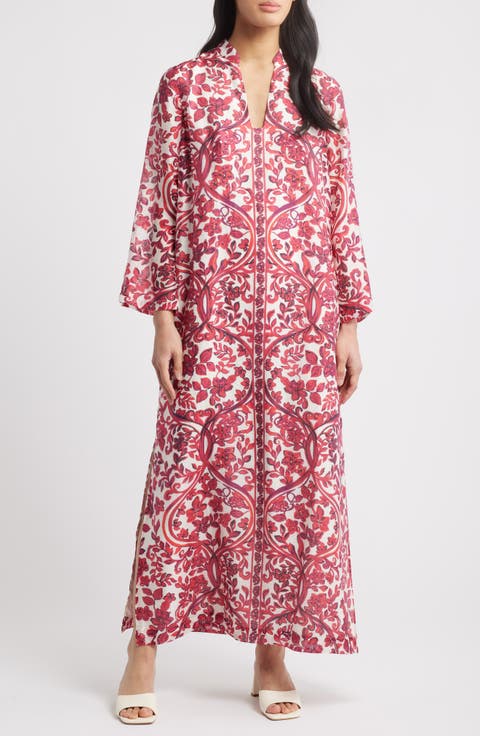 Irella Floral Mixed Print Long Sleeve Caftan Dress