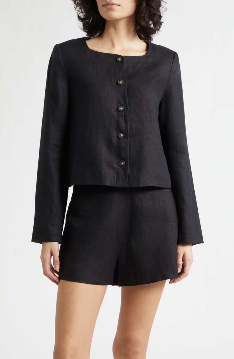 POSSE Emma Boxy Linen Jacket, Main, color, Black