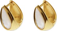 Argento Vivo Sterling Silver Puffy Mother-of-Pearl Huggie Hoop Earrings