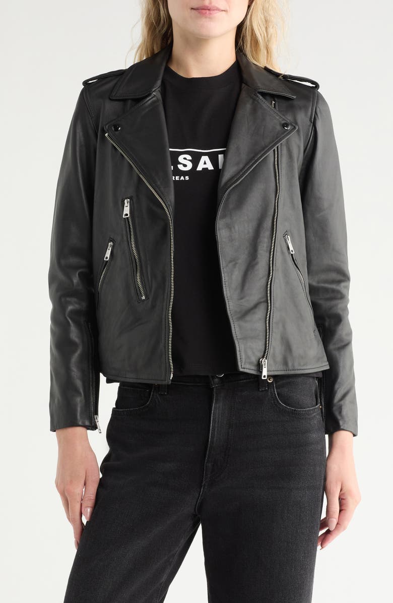 AllSaints Elva Leather Biker Jacket, Main, color, Black