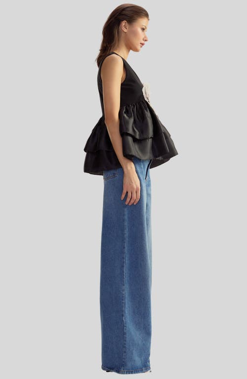 Cynthia Rowley Daphne Organza Top In Black Multi