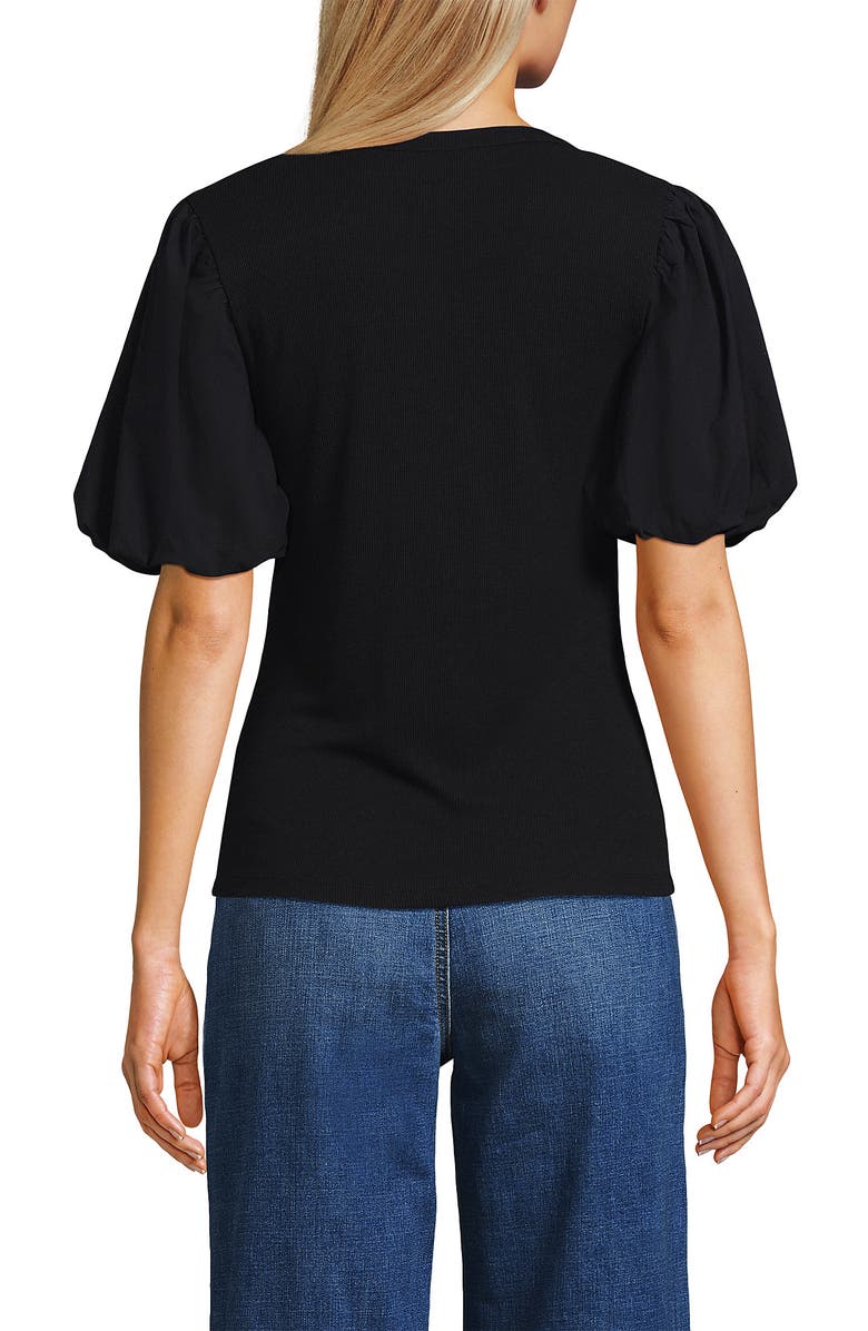 Lands' End Drapey Rib Puff Sleeve Scoop Neck Top, Alternate, color, Black