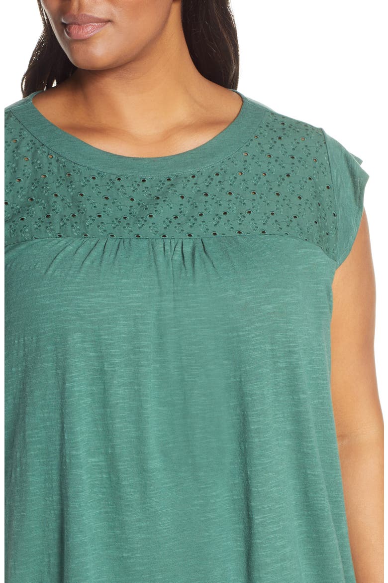 Eyelet Detail Baby Doll Top, Alternate, color, OLIVE MOSS