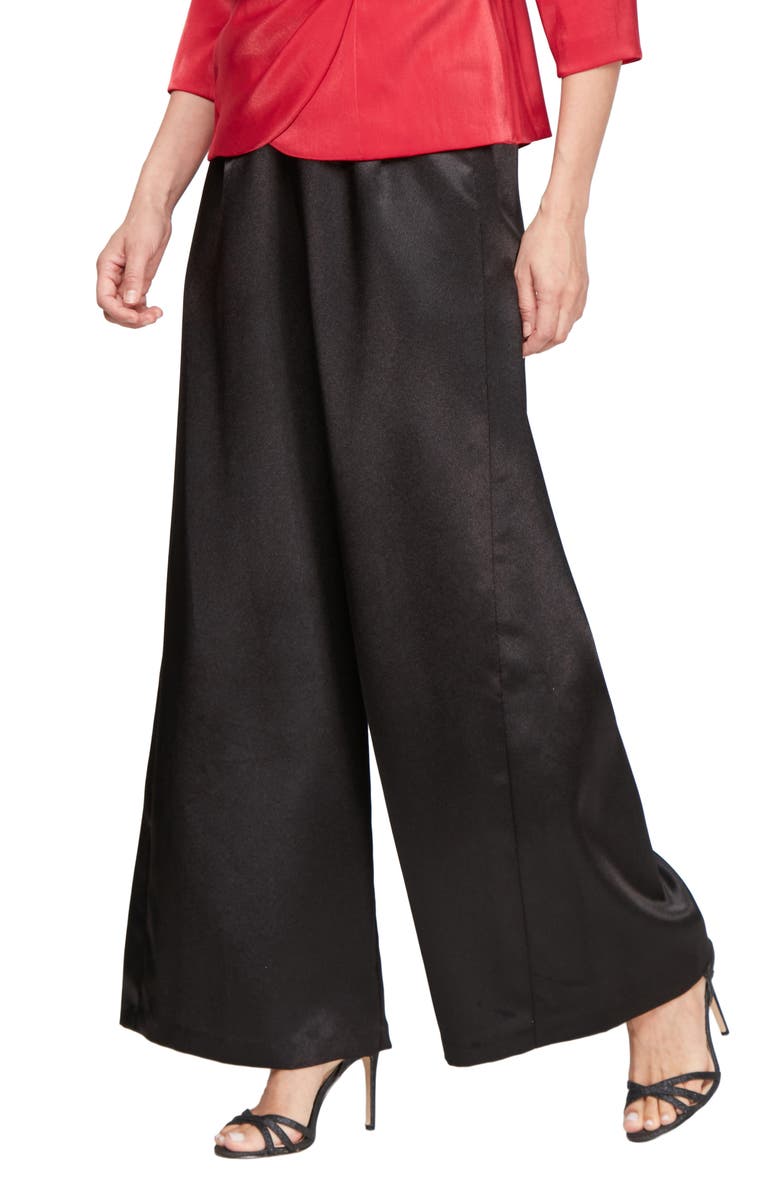 Alex Evenings Wide Leg Crepe Satin Pants, Main, color, 