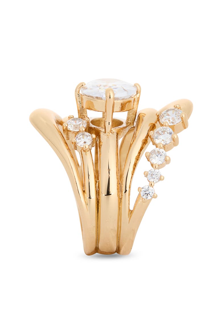 Cubic Zirconia Openwork Statement Ring, Alternate, color, CLEAR- GOLD