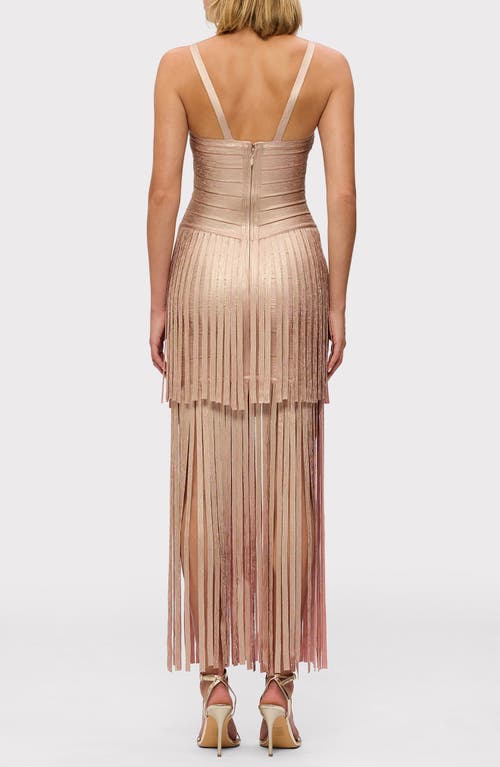 Herve Leger The Metallic Vivienne Gown In Rose Gold Foil