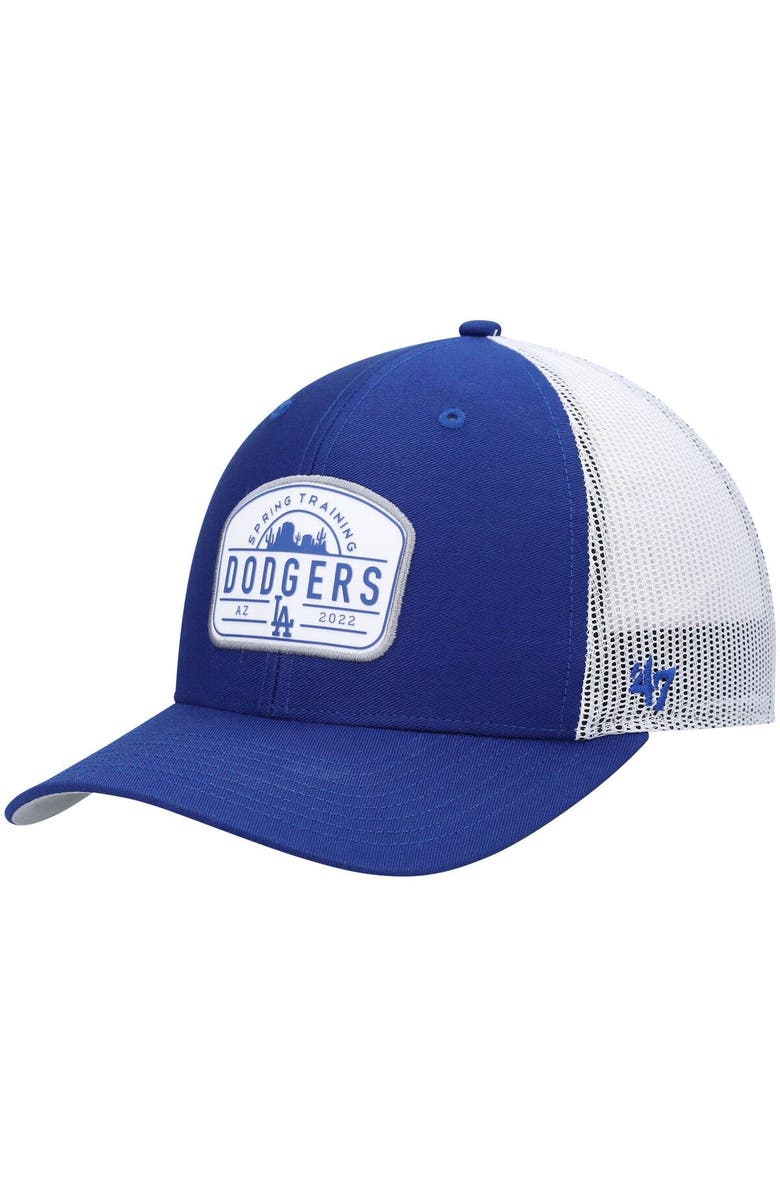 '47 Men's '47 Royal/White Los Angeles Dodgers 2022 Spring Training Panorama Trucker Snapback Hat, Main, color, 