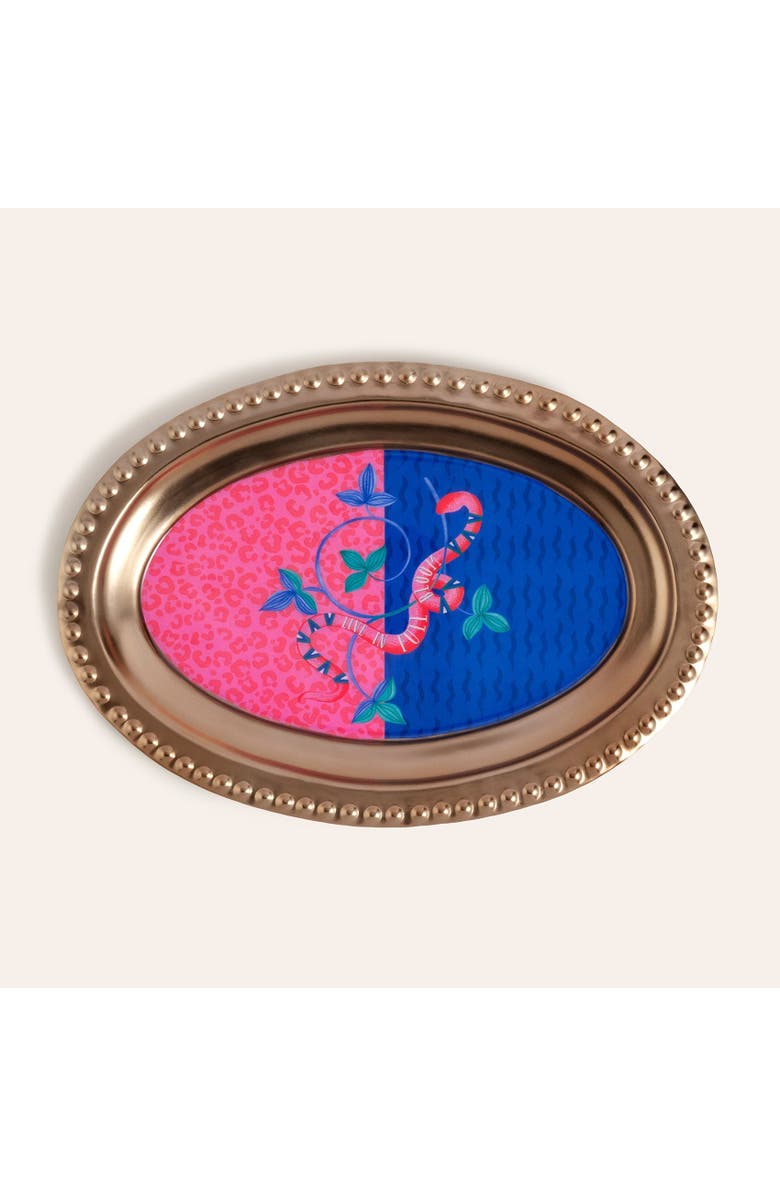 Zsa Zsa Zsu Nanpur Patterned Oval Metal Decorative Tray 12X8 In, Main, color, Pink