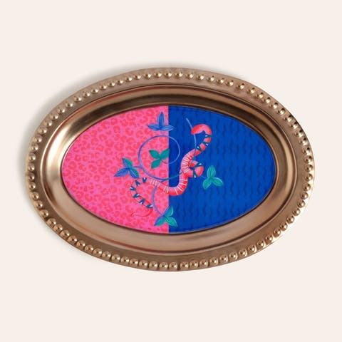 Nanpur Patterned Oval Metal Decorative Tray 12X8 In