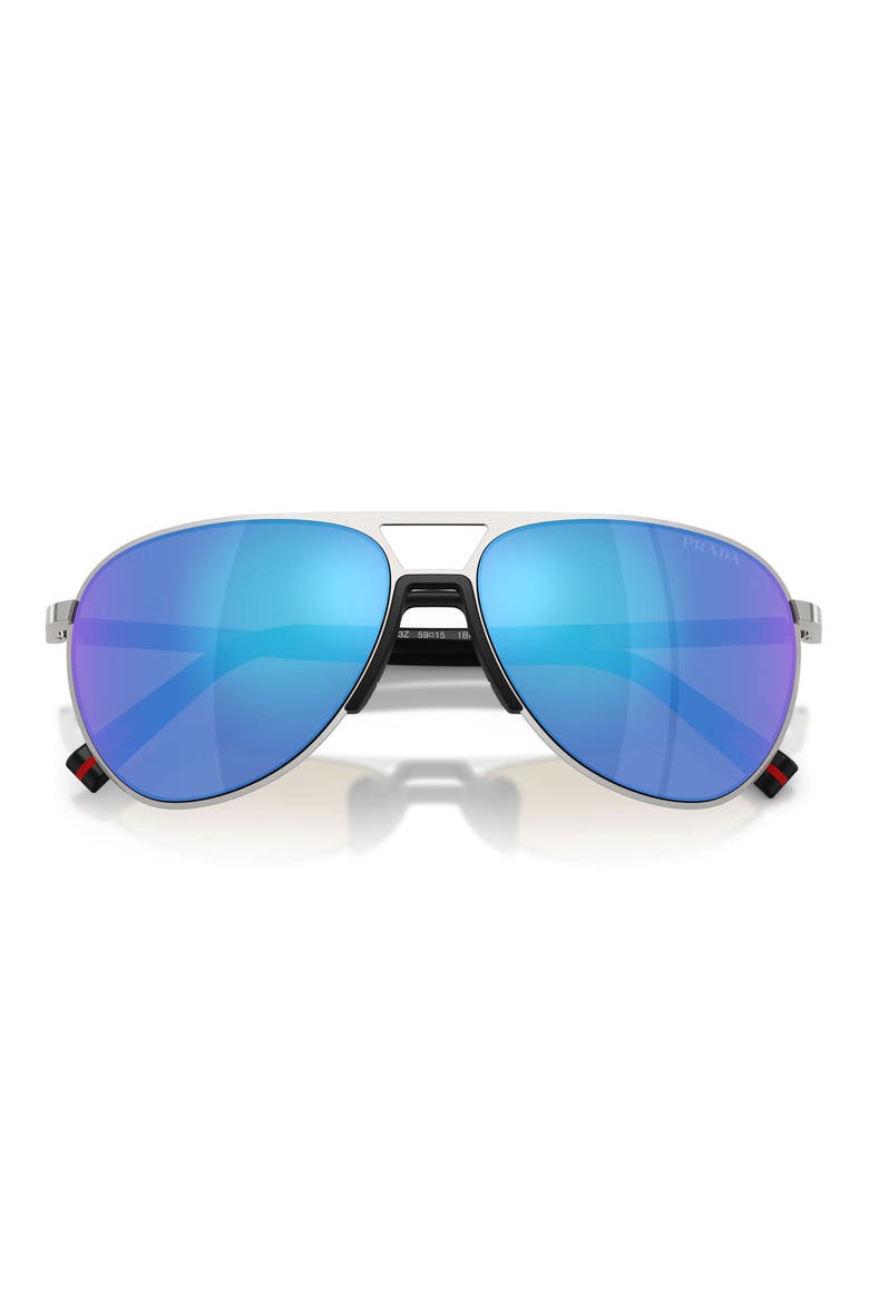 59mm Pilot Sunglasses, Alternate, color, SILVER / LIGHT GREEN BLUE
