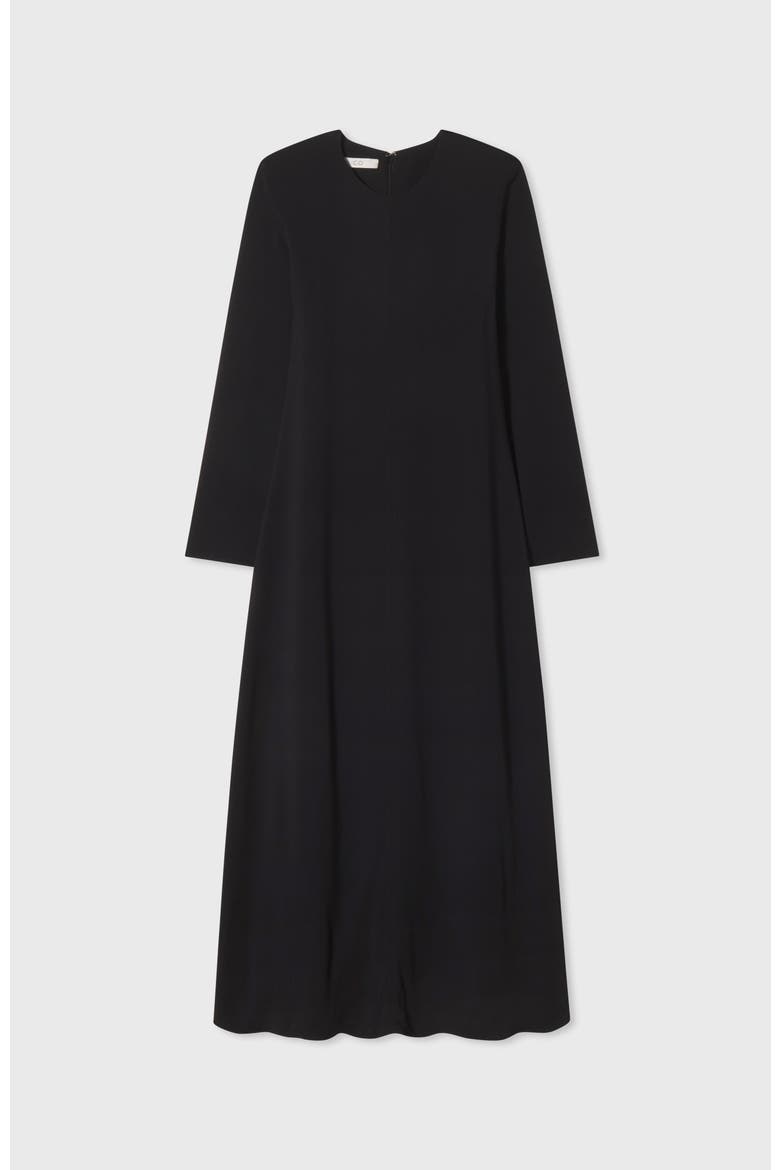 Long Sleeve Column Dress in Viscose Crepe, Alternate, color, Black