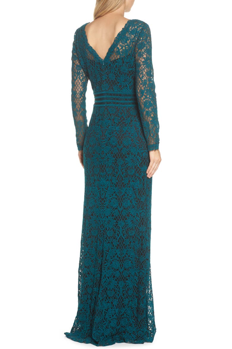 Embroidered Lace Gown, Alternate, color, PINE/ BLACK