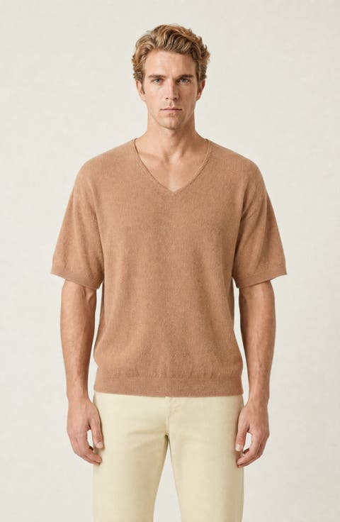 Relaxed Short Sleeve V Neck Knit Sweater