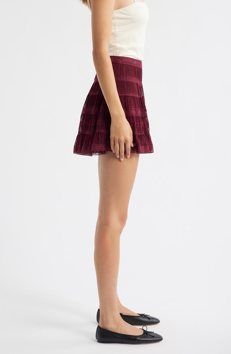 LoveShackFancy Fleetta Tiered Miniskirt, Alternate, color, Oxblood
