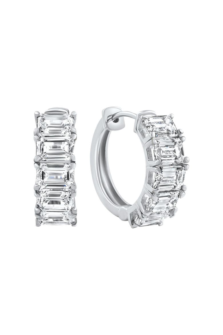 6.30Ct Emerald Cut Diamond Hoops 14k Gold Lab Grown Earrings 3/4", Main, color, White Gold