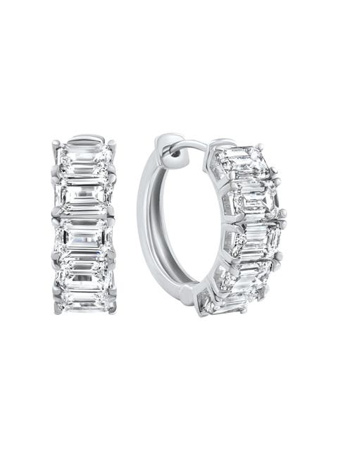 6.30Ct Emerald Cut Diamond Hoops 14k Gold Lab Grown Earrings 3/4"